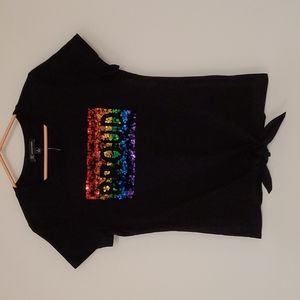 I.N.C. International Concepts•Deep black 'pride" rainbow sequin 'PROUD' top•Med.